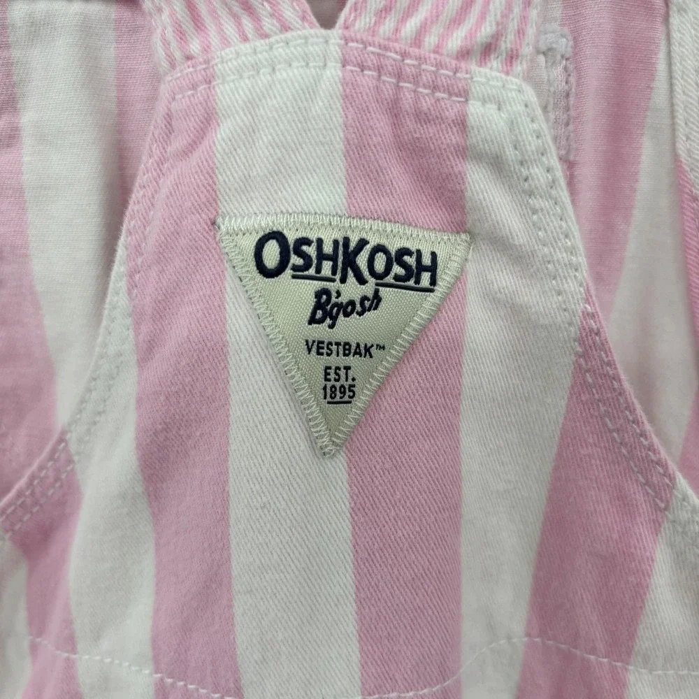 OshKosh B'gosh Overall Dress Kids 5T Pink White Striped Denim Hickory Preppy